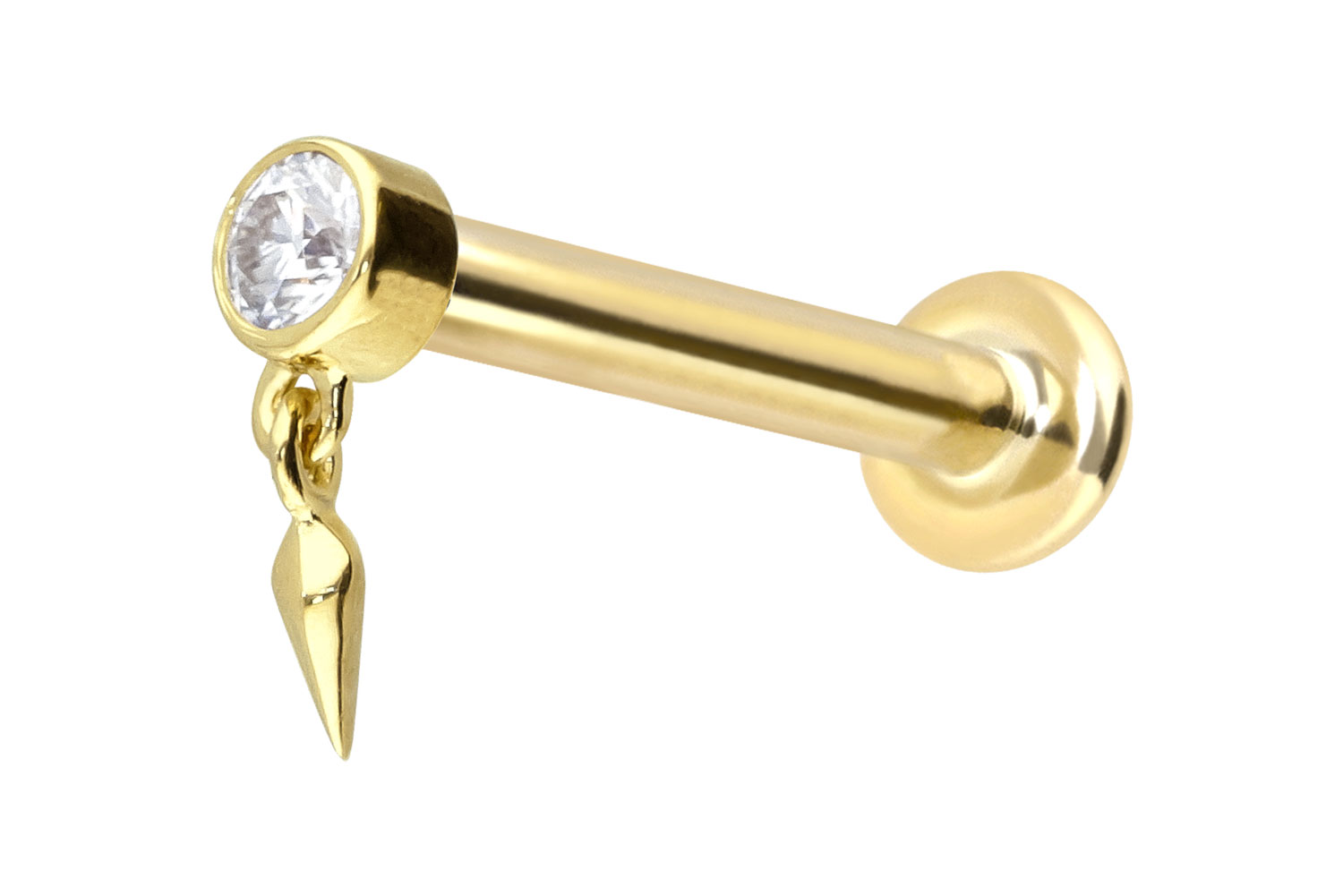 14 Karat Gold Labret Piercing mit Push Fit MOISSANIT + SPITZE